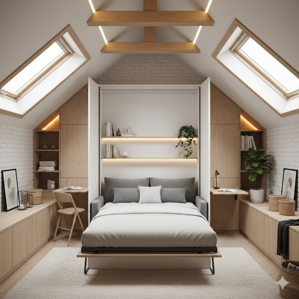 Lits escamotables dans les combles : astuces pour optimiser les espaces aux plafonds bas et inclinés